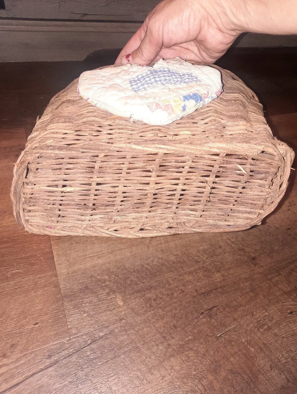Rustic Woven Brown Basket with Quilt Heart Accent
